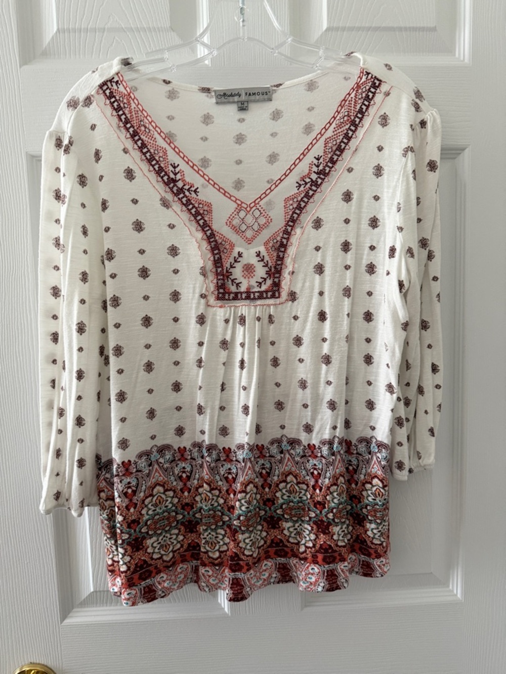 Absolutely Famous Cream Tunic with Red and Brown Border Embroidery